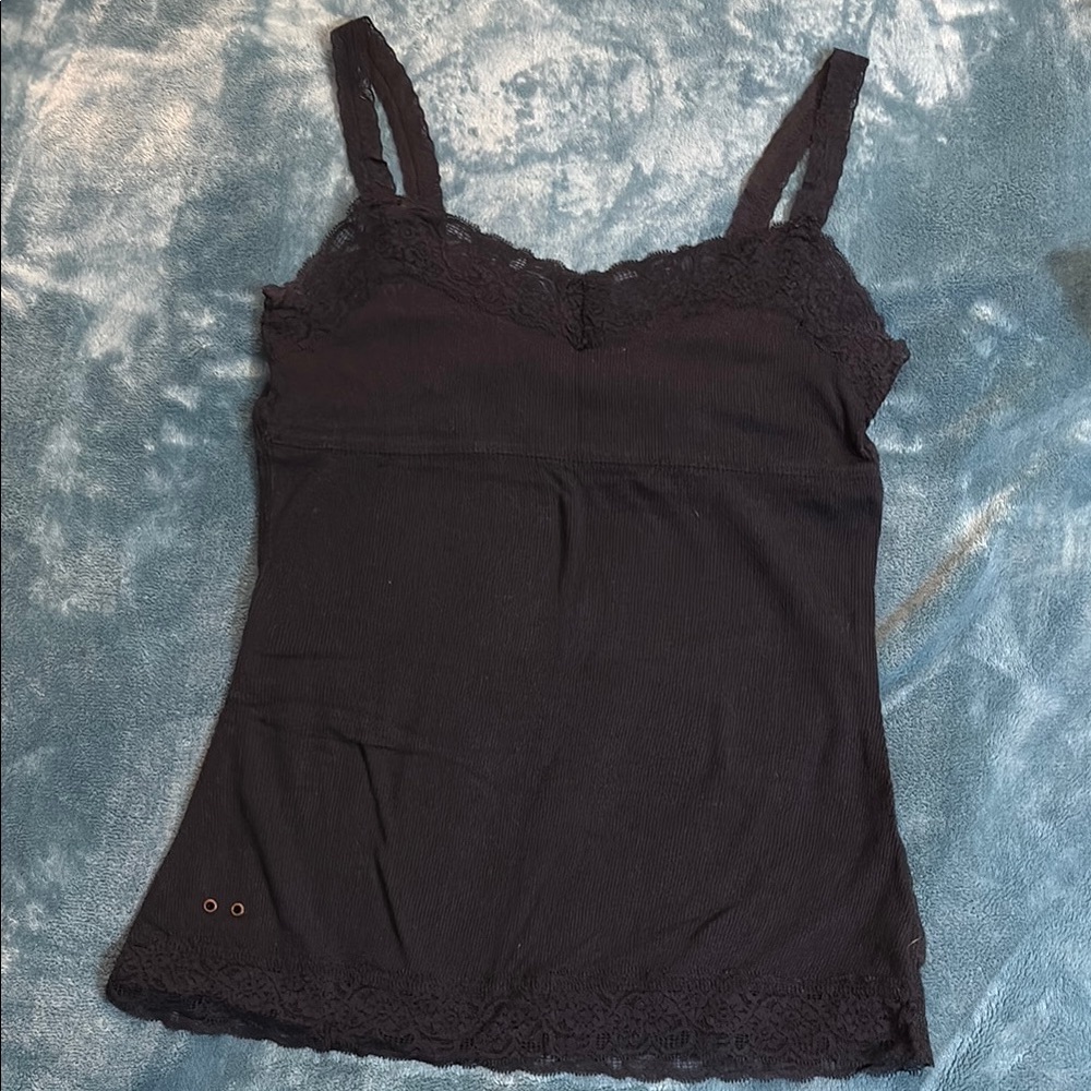 Black Lace Trim Tank Top